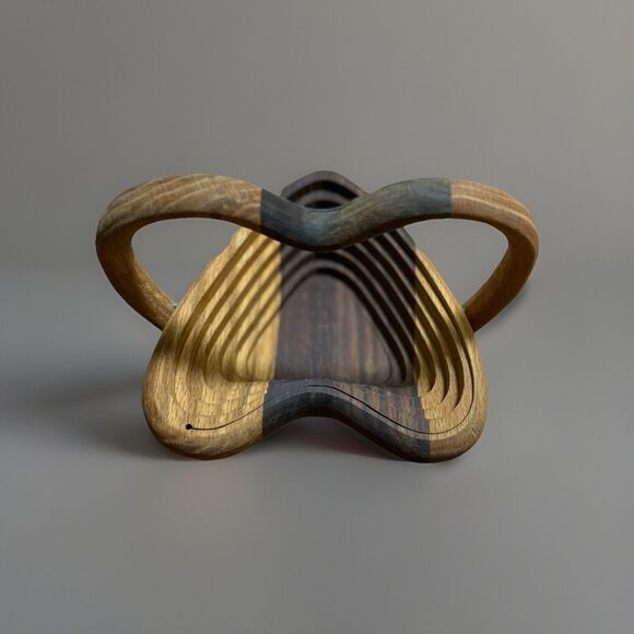 Vintage Mid-Century Accordion Wood Heart Shaped Folding Fruit Basket Trivet Bowl - Picture 2 of 8
